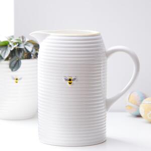 Embossed Bee Ceramic Jug Vase White