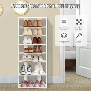 Costway Extra Wide Wooden Vertical Shoe Rack with 7 Shelves-White