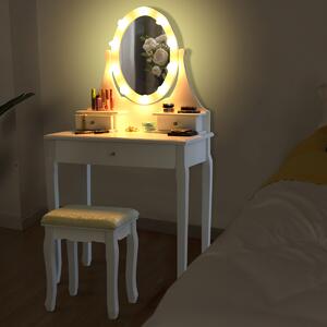 Costway Dressing Table Set with Rose Shaped LED Lights and Cushioned Stool