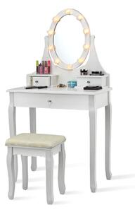 Costway Dressing Table Set with Rose Shaped LED Lights and Cushioned Stool
