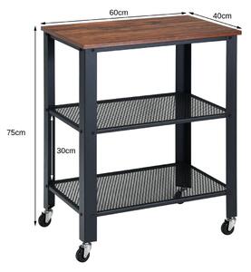 Costway 3-Tier Kitchen Rolling Utility Cart Serving Cart with Wheels-Black