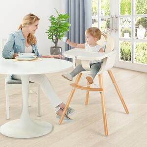Costway 3 in 1 Adjustable and Detachable Infant High Chair-Beige