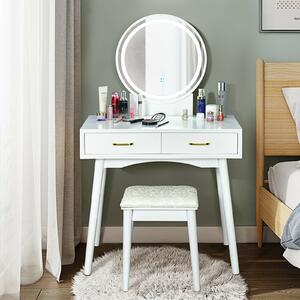Costway Vanity Mirrored Dressing Table and Stool with 2 Drawers