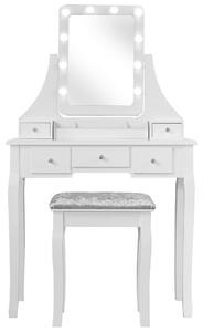 Costway Vanity Mirrored Dressing Table/ Makeup Desk with 5 Drawer and Stool-White