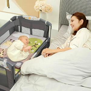 Costway Baby Bedside Cot, Portable Folding Travel Cot, Bassinet New-Born Bed with Bag-Grey