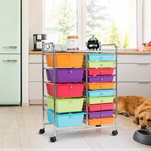 Costway 15 Drawer Rolling Storage Cart with 4 Wheels for Beauty Salon-Multicolor