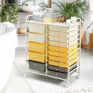 Costway 15 Drawer Rolling Storage Cart with 4 Wheels for Beauty Salon-Yellow
