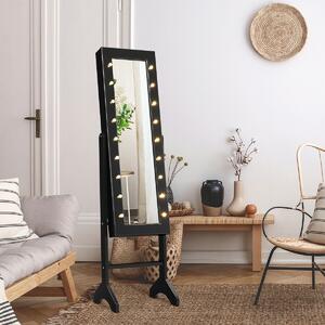 Costway Standing Jewellery Organiser Cabinet with Adjustable Mirror 18 LEDs-Black