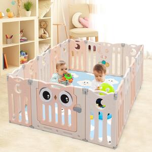 Costway 16 Panel Foldable Baby Playpen-Pink