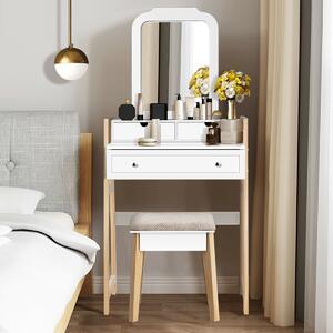 Costway Dressing Table with Cushioned Stool and Large Mirror