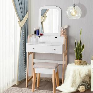 Costway Dressing Table with Cushioned Stool and Large Mirror