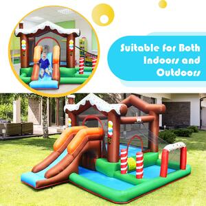Costway Inflatable Bounce House with Slide Basketball Rim & Bag