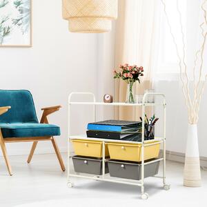 Costway Utility Organiser Cart with 4 Plastic Drawers-Yellow