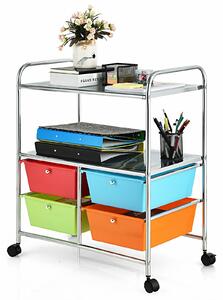 Costway Utility Organiser Cart with 4 Plastic Drawers-Multicolor