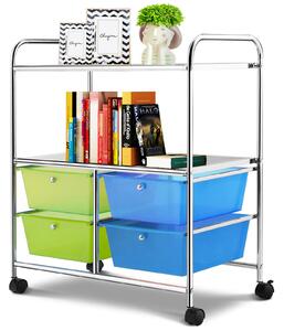 Costway Utility Organiser Cart with 4 Plastic Drawers-Green