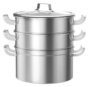 Costway 3-Tier Stainless Steel Steamer Pot with Handles and Lid