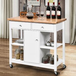 Costway Kitchen Island Trolley with Drawers and Shelves-White