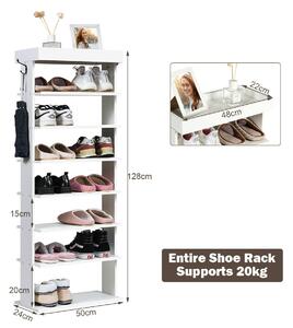 Costway Vertical Designed 7-Tier Shoe Rack with Hooks-White
