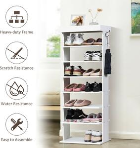 Costway Vertical Designed 7-Tier Shoe Rack with Hooks-White