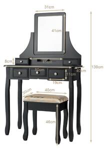Costway Vanity Table Set with 5 Drawers and Square Mirror-Black