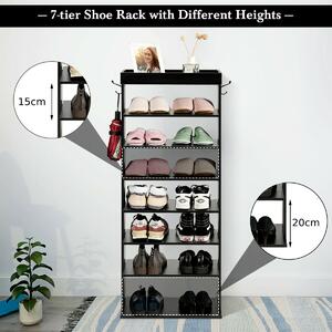 Costway Vertical Designed 7-Tier Shoe Rack with Hooks-Black
