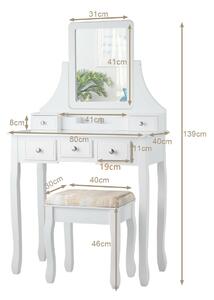 Costway Vanity Table Set with 5 Drawers and Square Mirror-White