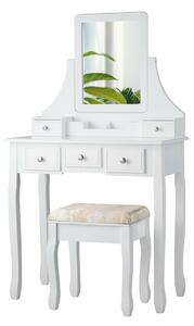 Costway Vanity Table Set with 5 Drawers and Square Mirror-White