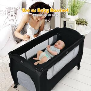 Costway Portable Bassinet Cot with Lockable Wheel and Carry Bag-Black