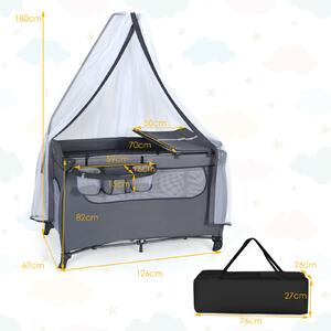 Costway Portable Bassinet Cot with Lockable Wheel and Carry Bag-Grey