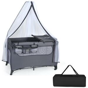 Costway Portable Bassinet Cot with Lockable Wheel and Carry Bag-Grey