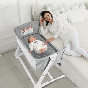 Costway Baby Bedside with Washable Mattress and Breathable Mesh-Grey