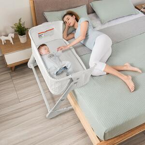 Costway Baby Bedside with Washable Mattress and Breathable Mesh-White