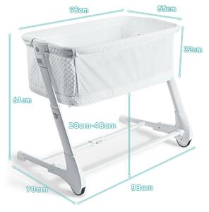 Costway Baby Bedside with Washable Mattress and Breathable Mesh-White