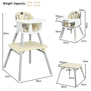 Costway Costway convertible Baby High Chair with 2-Position Removable Tray-Beige