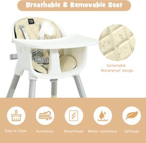 Costway Costway convertible Baby High Chair with 2-Position Removable Tray-Beige