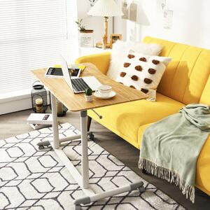 Costway Height Adjustable Laptop Table with Wheels for Home and Office-Beige