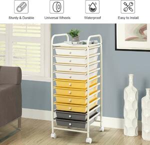 Costway 10 Drawers Mobile Storage Trolley with 4 Wheels for Beauty-Yellow