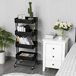 Costway 4-Tier Rolling Utility Cart with 4 Baskets and 2 Lockable Wheels-Black