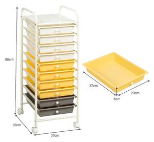 Costway 10 Drawers Mobile Storage Trolley with 4 Wheels for Beauty-Yellow