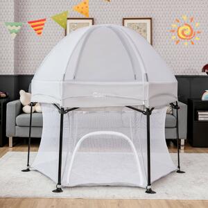 Costway Portable Baby Playpen with Breathable Mesh and Removable Canopy-Grey