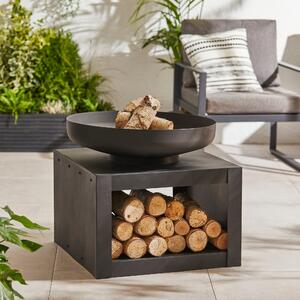 Large Fire Pit with Log Store Black Black
