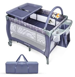 Costway 3 in 1 Convertible Bassinet Cot with Changing Table and Toy Bar-Grey