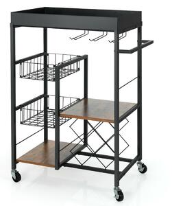 Costway 4-Tier Kitchen Serving Trolley with Wine Rack and Glass Holder
