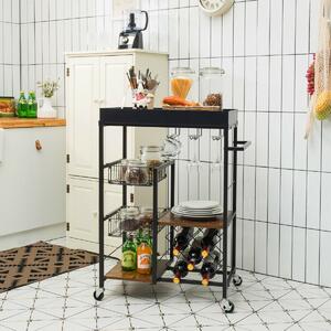Costway 4-Tier Kitchen Serving Trolley with Wine Rack and Glass Holder