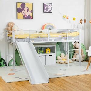 Costway Sliding Loft Children Single Bed with Stairs and Safety Guardrails-White