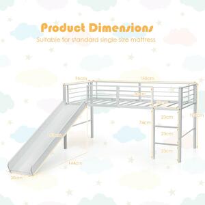 Costway Sliding Loft Children Single Bed with Stairs and Safety Guardrails-White