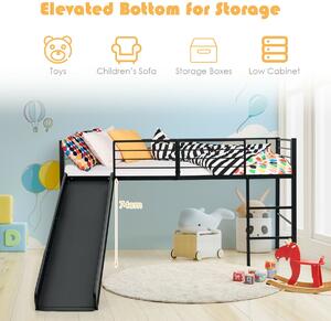 Costway Sliding Loft Children Single Bed with Stairs and Safety Guardrails-Black