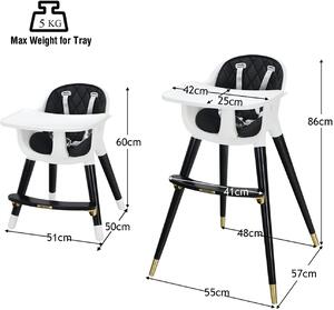 Costway 3-in-1 Convertible Baby Highchair with 5-Point Harness and Footrest-Black