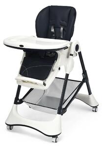 Costway 4 in 1 Folding Baby High Chair with Removable Tray and Storage-Navy Blue