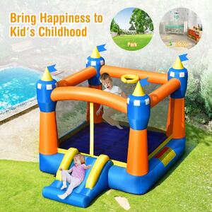 Costway Kids Cute Castle Jumping Bouncer with Basketball Rim and Slide